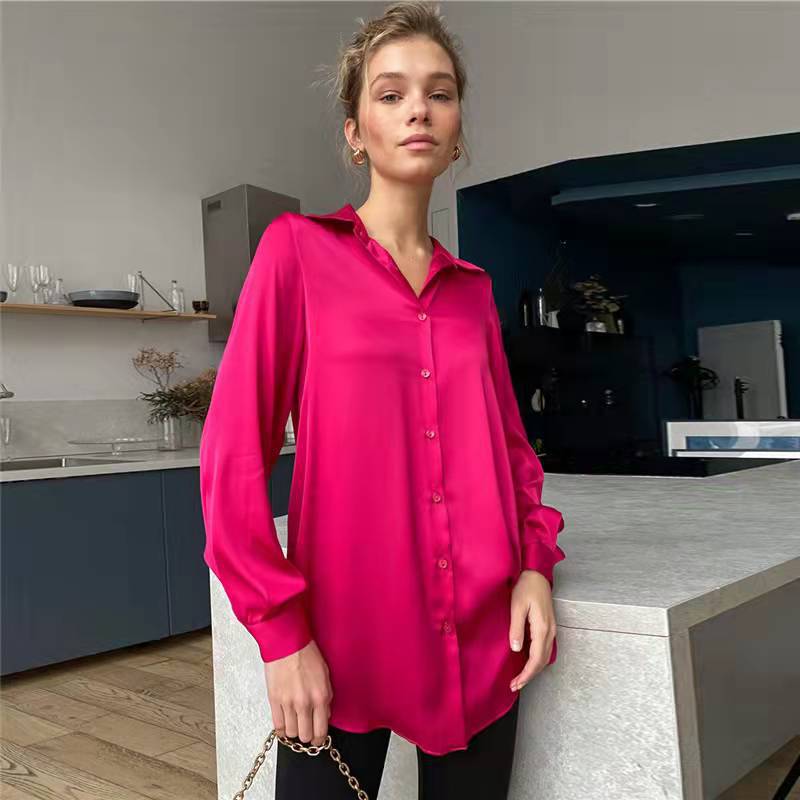 FashionSierra - Elegant Long Sleeve Green Silk Blouse - Image 10