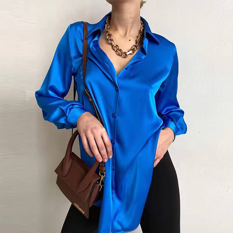 FashionSierra - Elegant Long Sleeve Green Silk Blouse - Image 4