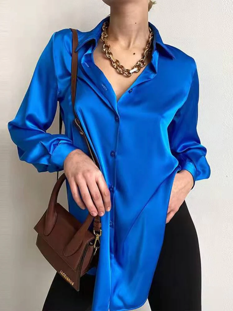 FashionSierra - Elegant Long Sleeve Green Silk Blouse - Image 7