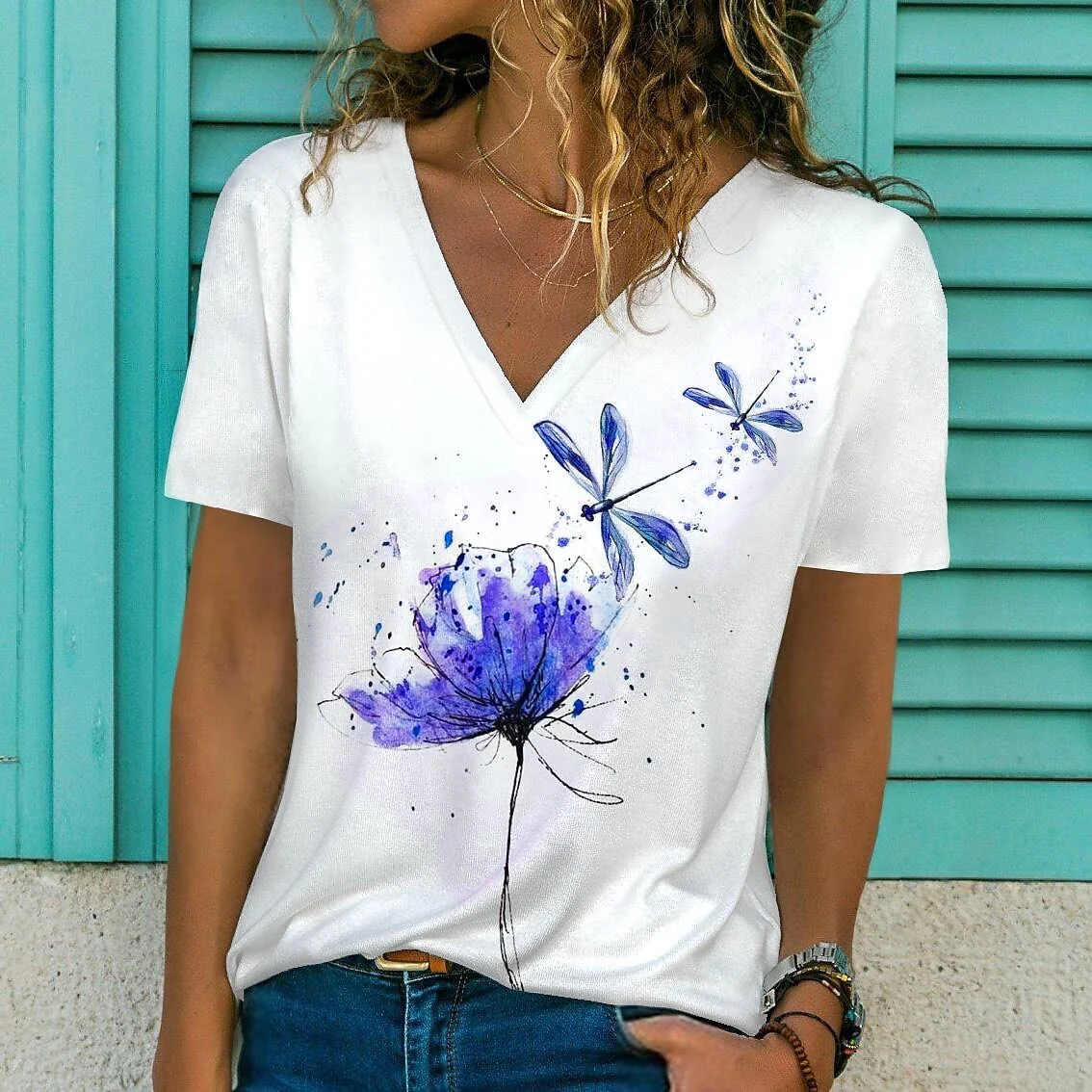FashionSierra - Elegant Flower Droganfly Printed Tops - Image 12
