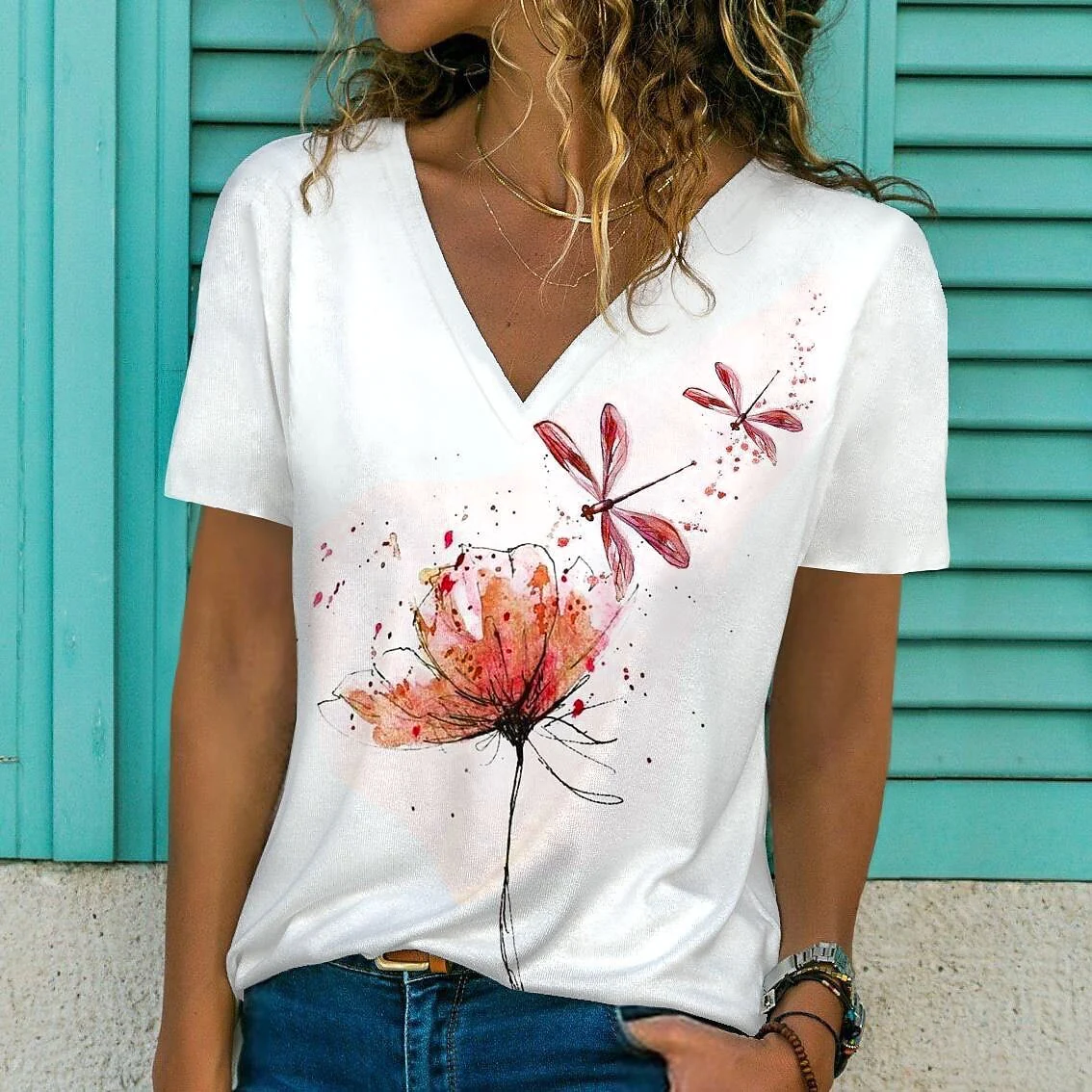 FashionSierra - Elegant Flower Droganfly Printed Tops - Image 13