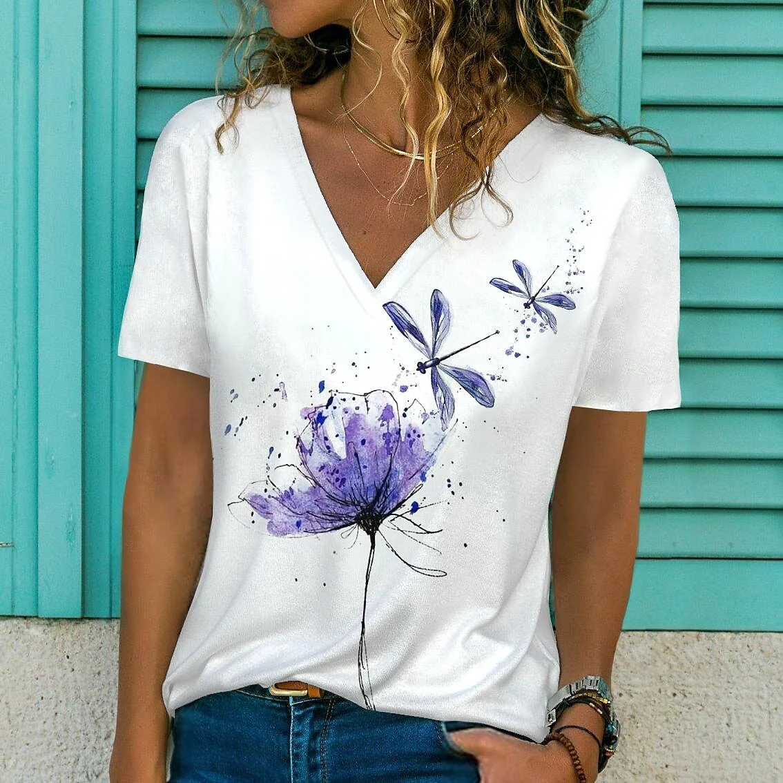 FashionSierra - Elegant Flower Droganfly Printed Tops - Image 14