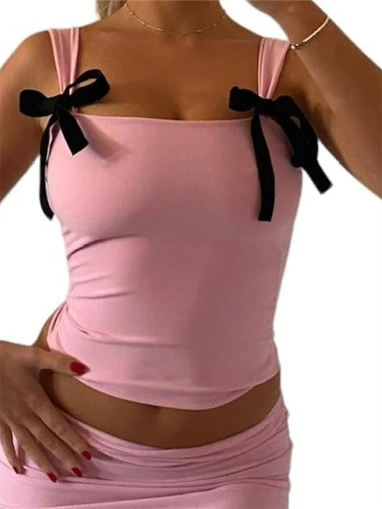 FashionSierra - 2025 Bow Tie-up Tank for Women Fairy Grunge Y2K 2000s Aesthetic Slim Fit Mini Vest Chic Streetwear Crop Tops - Image 5