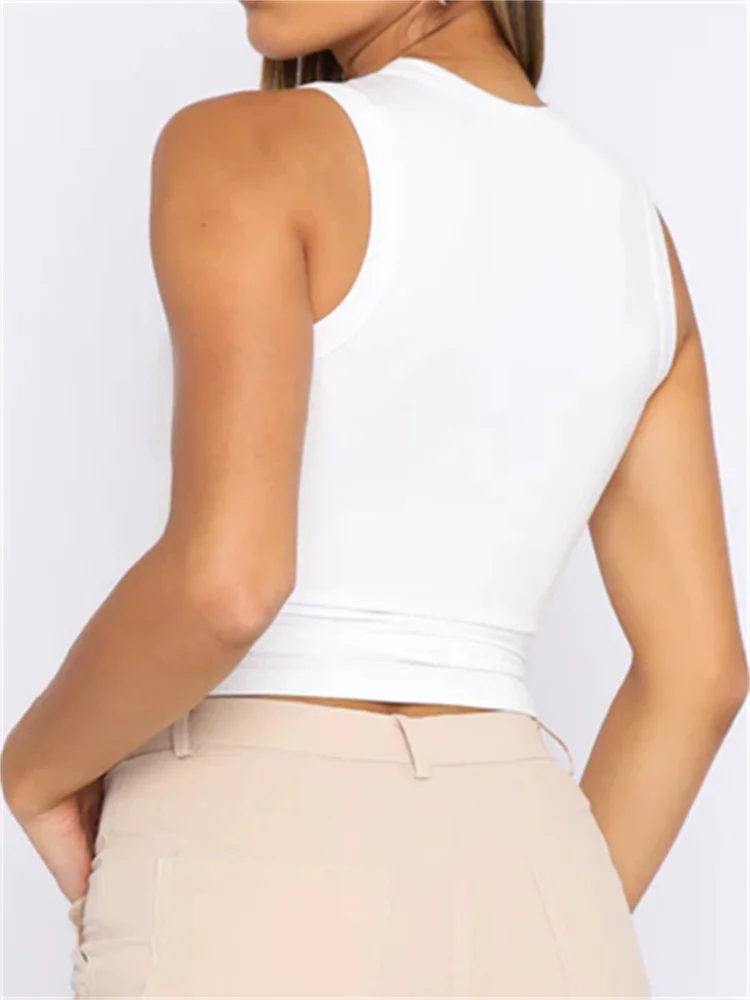 FashionSierra - 2025 Casual Sleeveless Solid Color Slim Fit Pullovers Mini Vest Female Base Tank Tops Crop Tops - Image 4