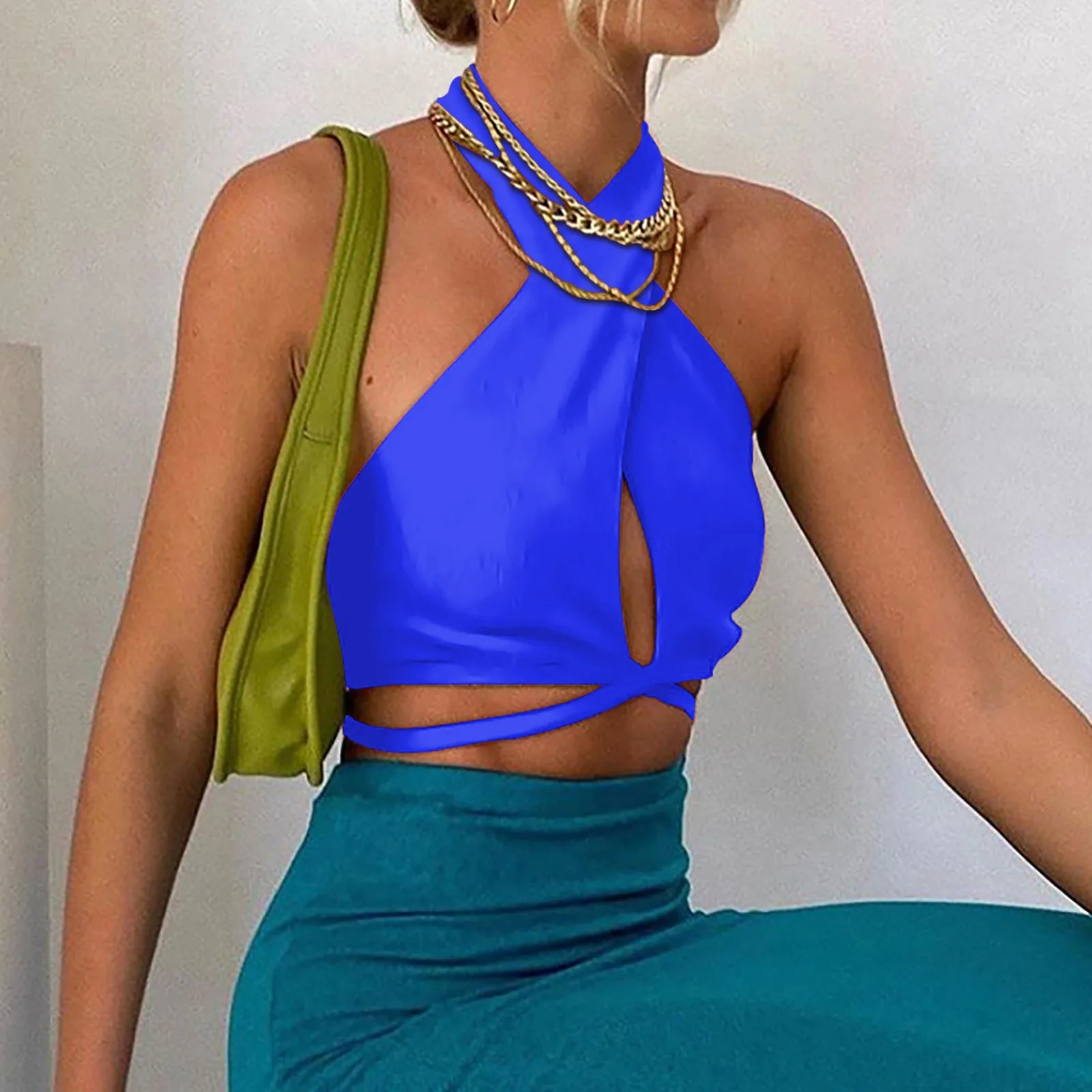Fitted Bustier Cropped Halter Sexy Backless Tie Women Tank Cami Top - Image 4