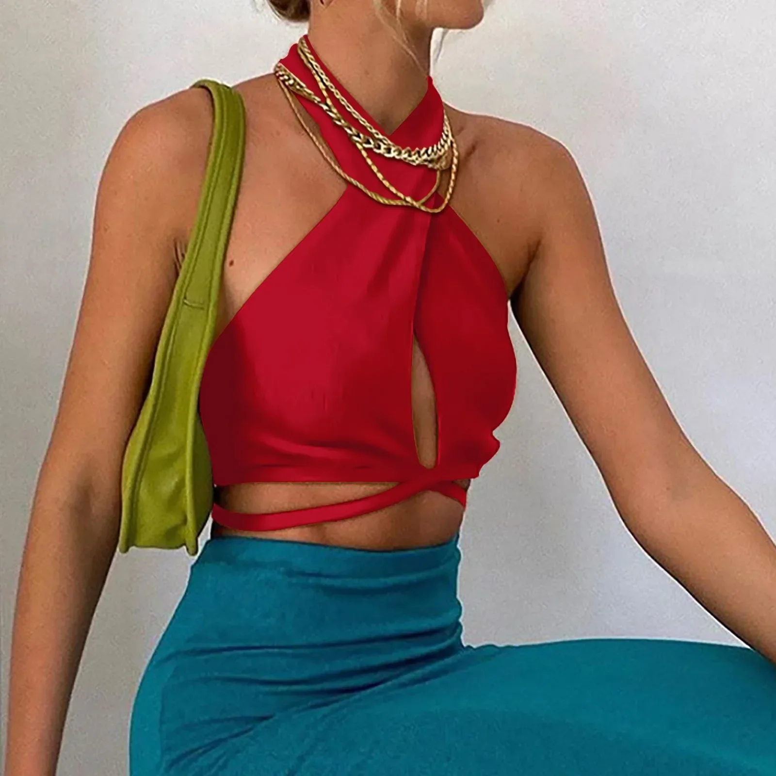 Fitted Bustier Cropped Halter Sexy Backless Tie Women Tank Cami Top - Image 9