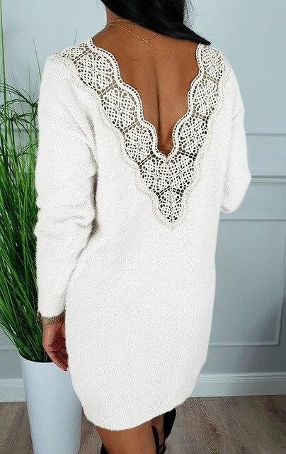 FashionSierra - Deep V Back Long Sleeve Women Dress Bodycon Dress Sexy Dress Women Party Night Club Wear Lace Patchwork - Image 3