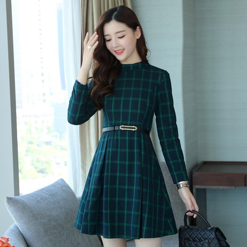 FashionSierra - dress autumn outfit women plaid print long sleeve o neck belted outfit - Image 4