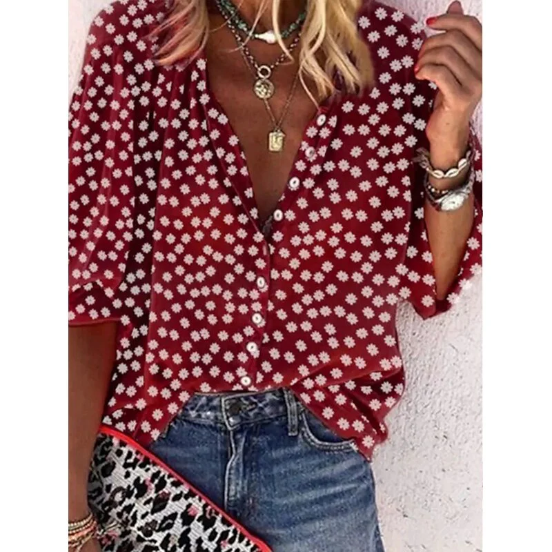 FashionSierra - Elegant Loose Abstraction Print Shirt - Image 12