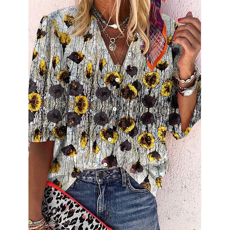 FashionSierra - Elegant Loose Abstraction Print Shirt - Image 13