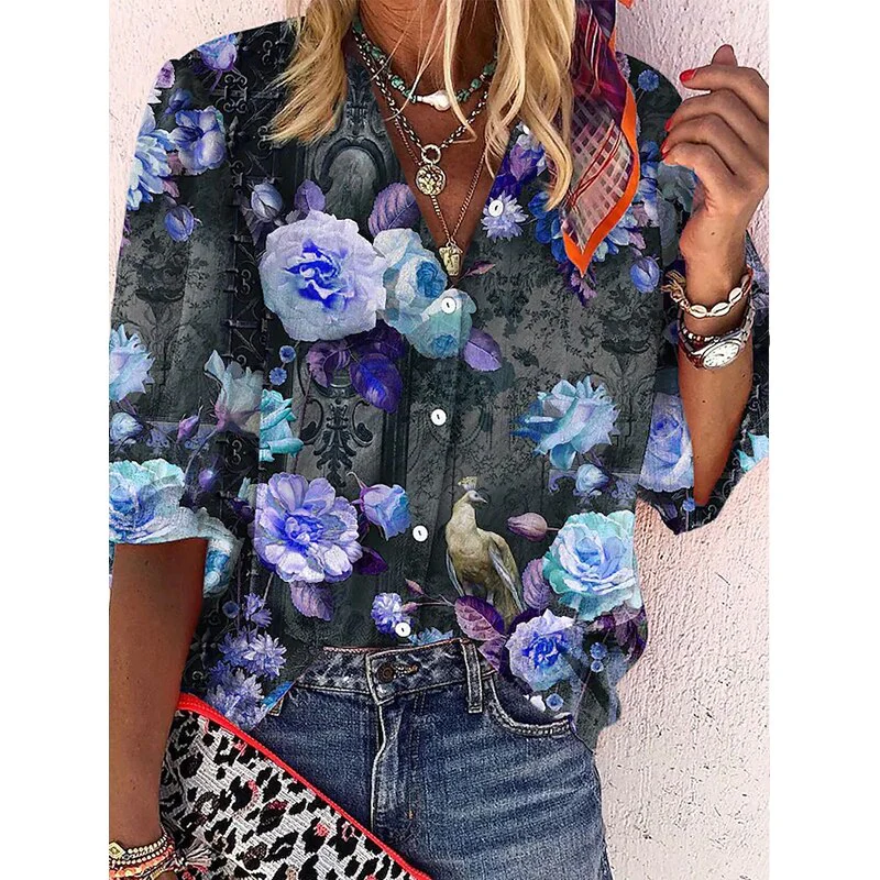 FashionSierra - Elegant Loose Abstraction Print Shirt - Image 15