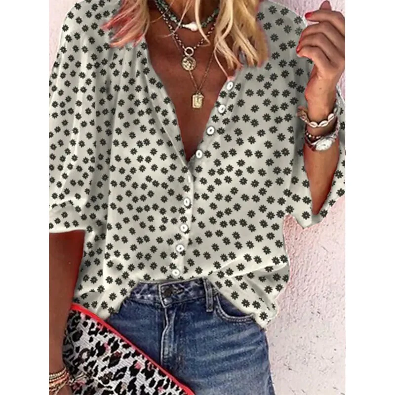 FashionSierra - Elegant Loose Abstraction Print Shirt - Image 17