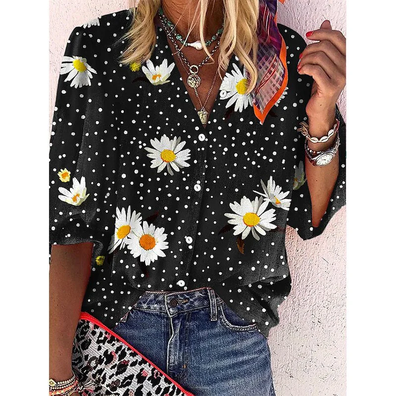 FashionSierra - Elegant Loose Abstraction Print Shirt - Image 18