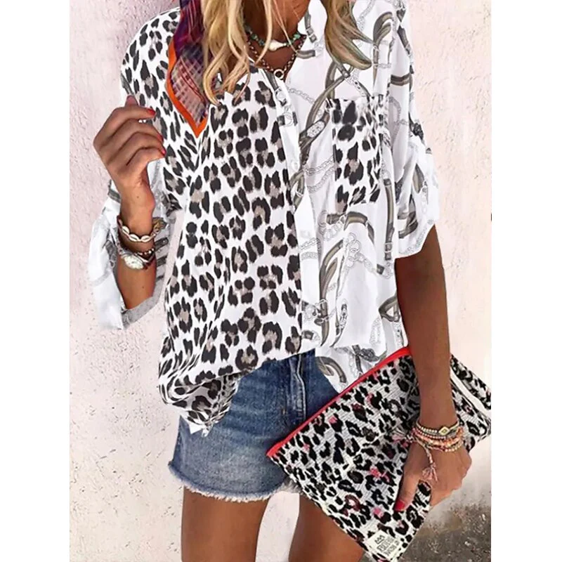 FashionSierra - Elegant Loose Abstraction Print Shirt - Image 3