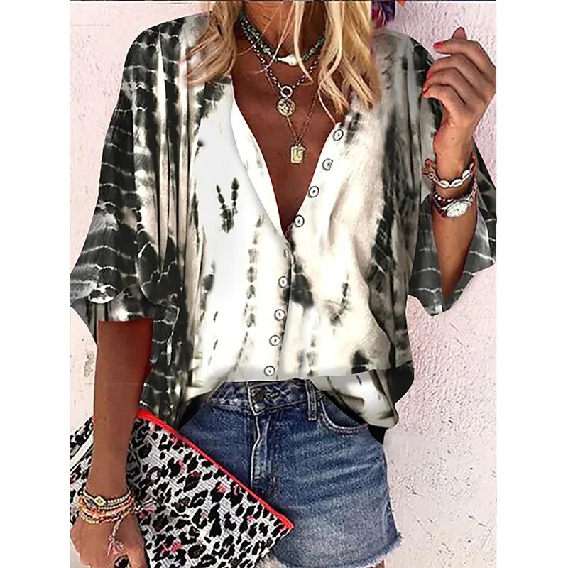 FashionSierra - Elegant Loose Abstraction Print Shirt - Image 6