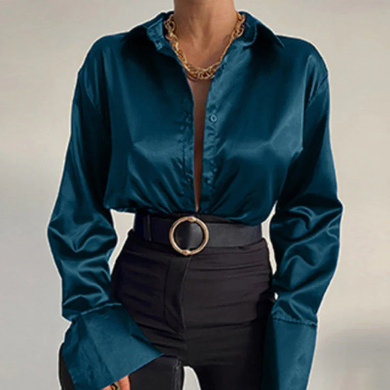FashionSierra - Elegant Satin Long Sleeve Blouses - Image 10