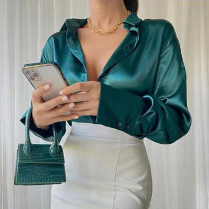 FashionSierra - Elegant Satin Long Sleeve Blouses - Image 14