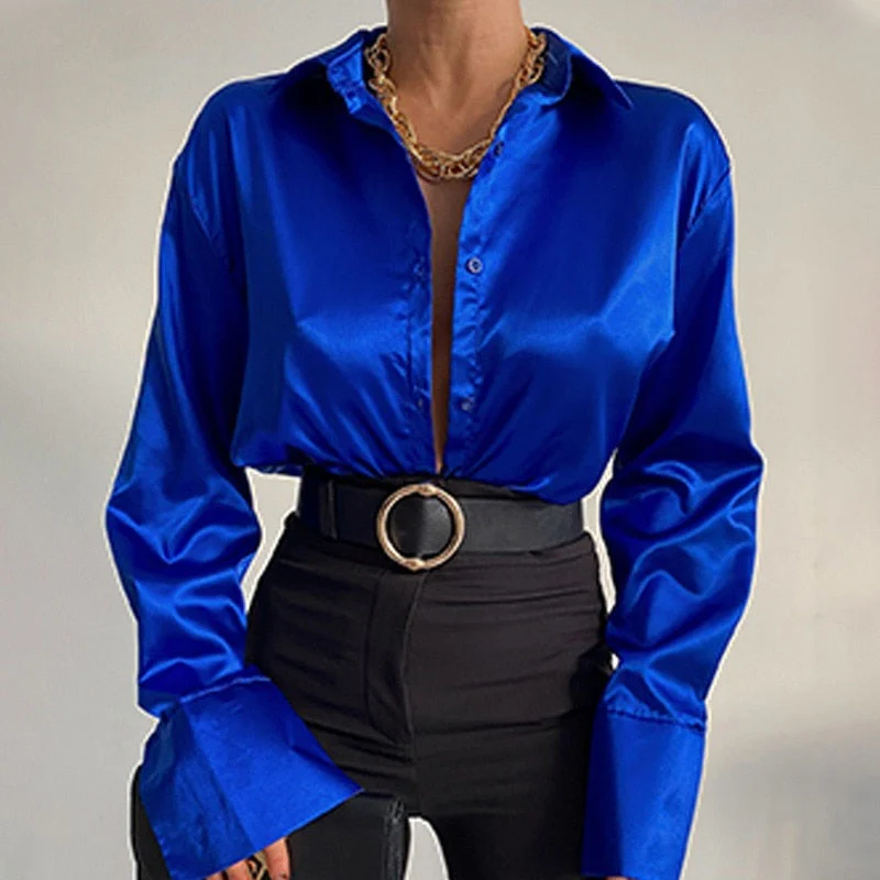 FashionSierra - Elegant Satin Long Sleeve Blouses - Image 3