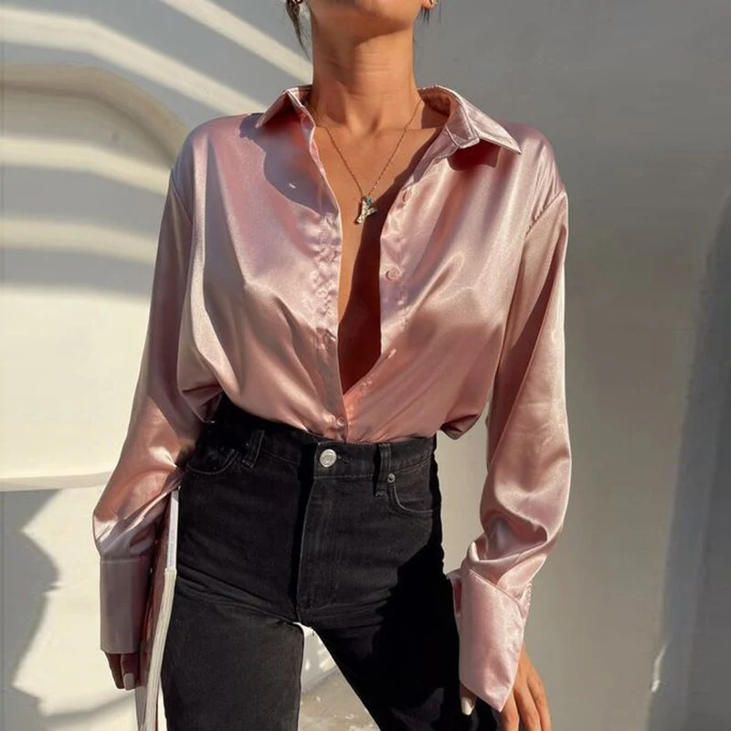 FashionSierra - Elegant Satin Long Sleeve Blouses - Image 8