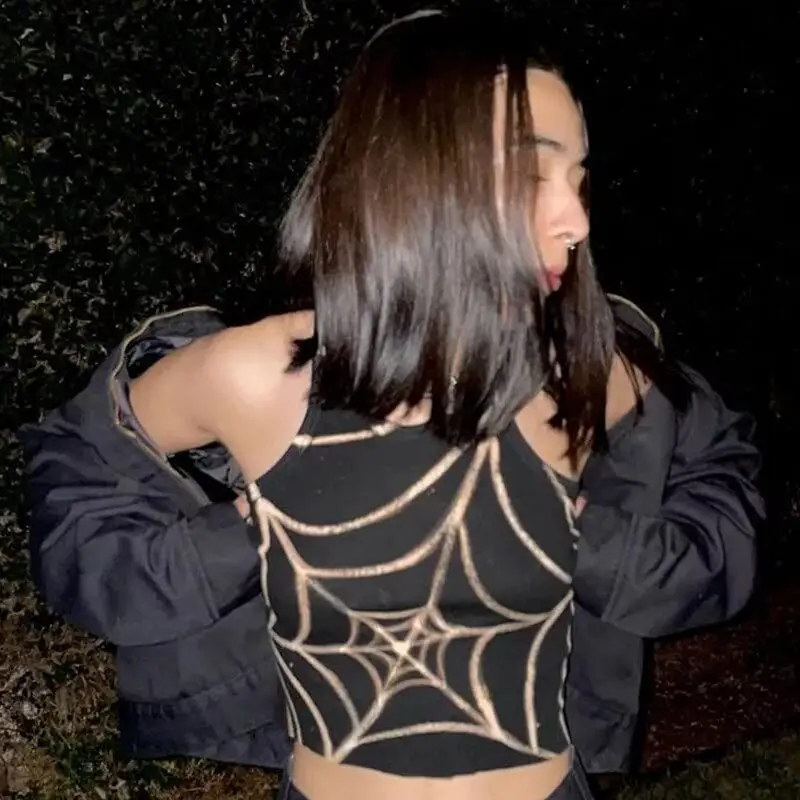 Dark Grunge Spider Web Gothic Graphic Crop Top - Image 4