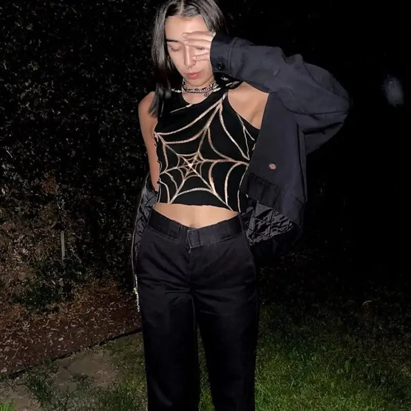 Dark Grunge Spider Web Gothic Graphic Crop Top - Image 5
