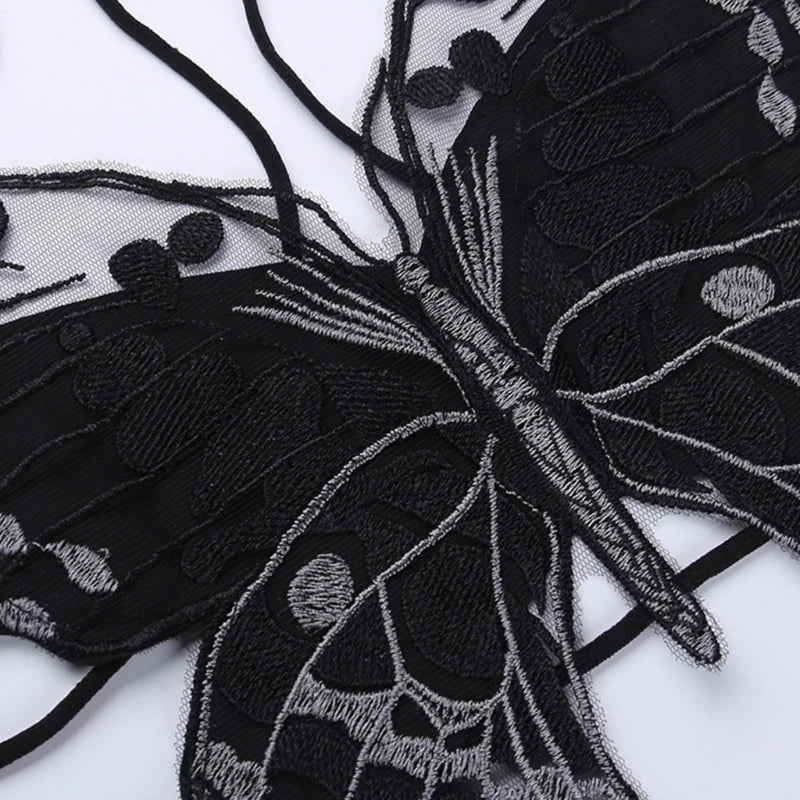 Gothic Butterfly-Shape Sexy Black Halter Strappy Backless Crop Top - Image 5