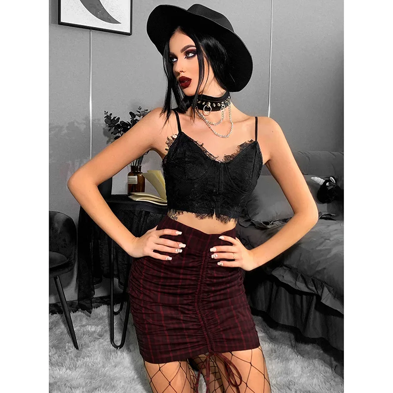 Gothic Punk Sexy Fairy Grunge V-neck Dark Lace Crop Top - Image 4