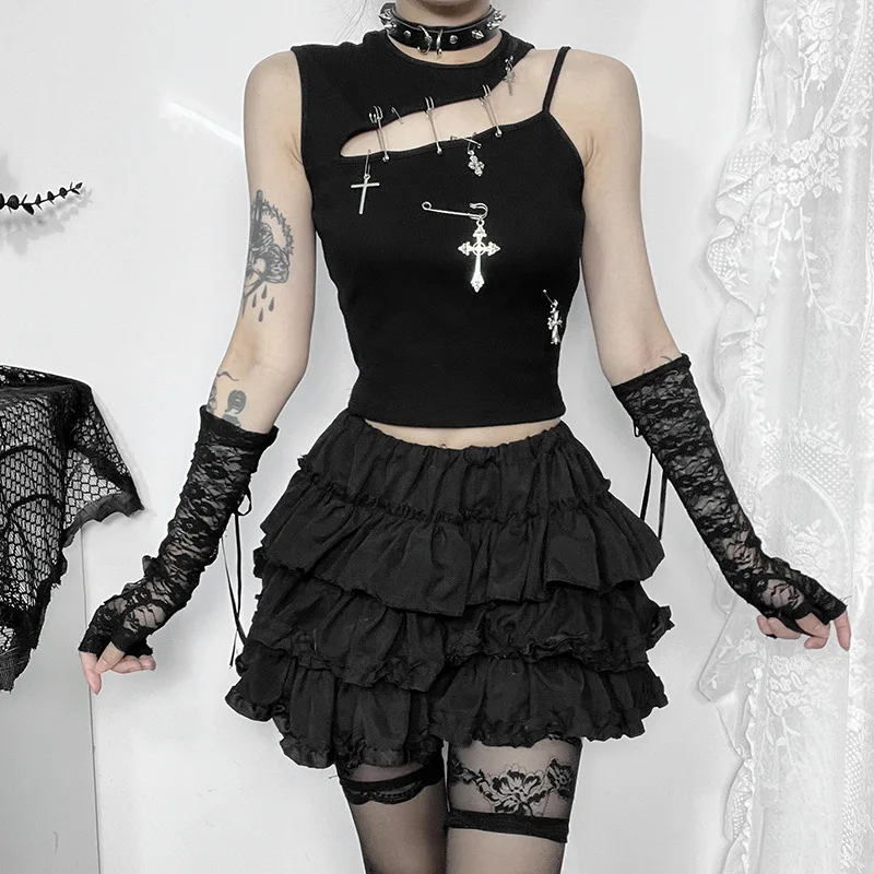 Gothic Punk Fashion Cross Bustier Crop Top - Image 3