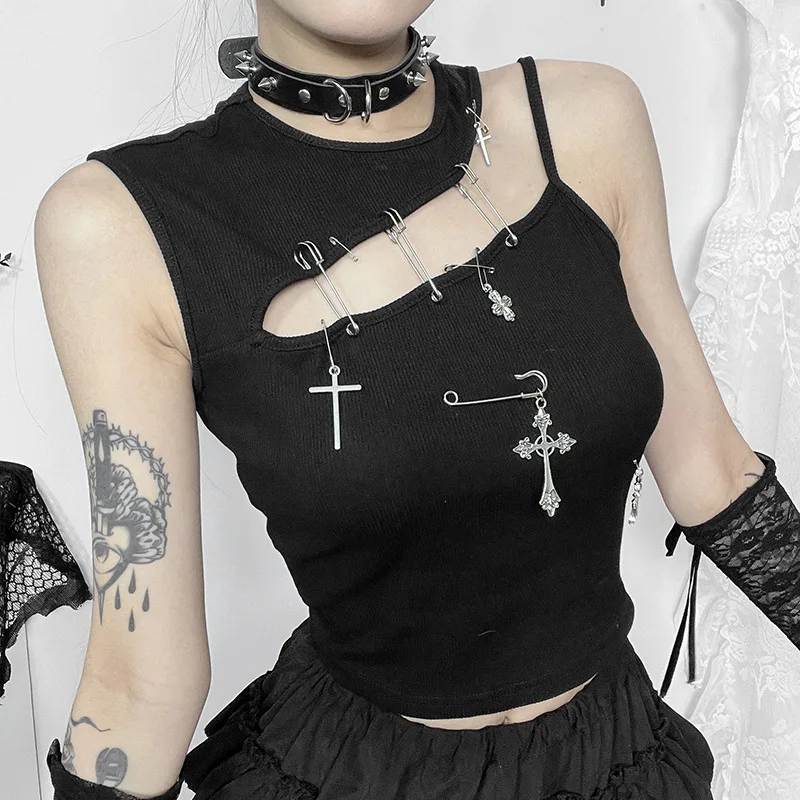 Gothic Punk Fashion Cross Bustier Crop Top - Image 4