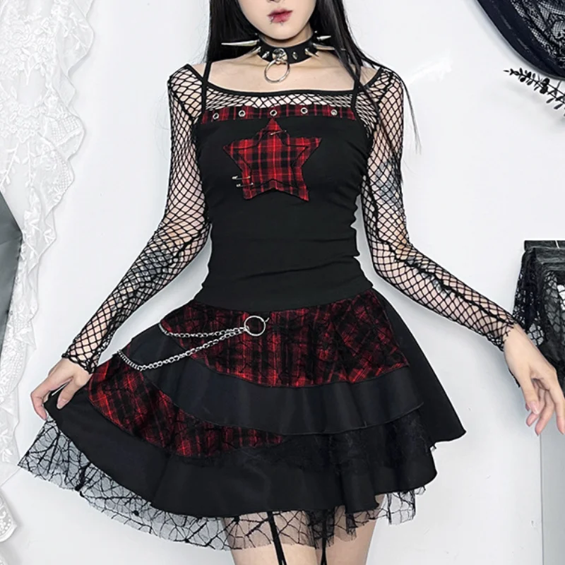Gothic Vintage Punk Grunge Hip Hop Spaghetti Strap Star Ribbed Sleeveless Crop Top - Image 3