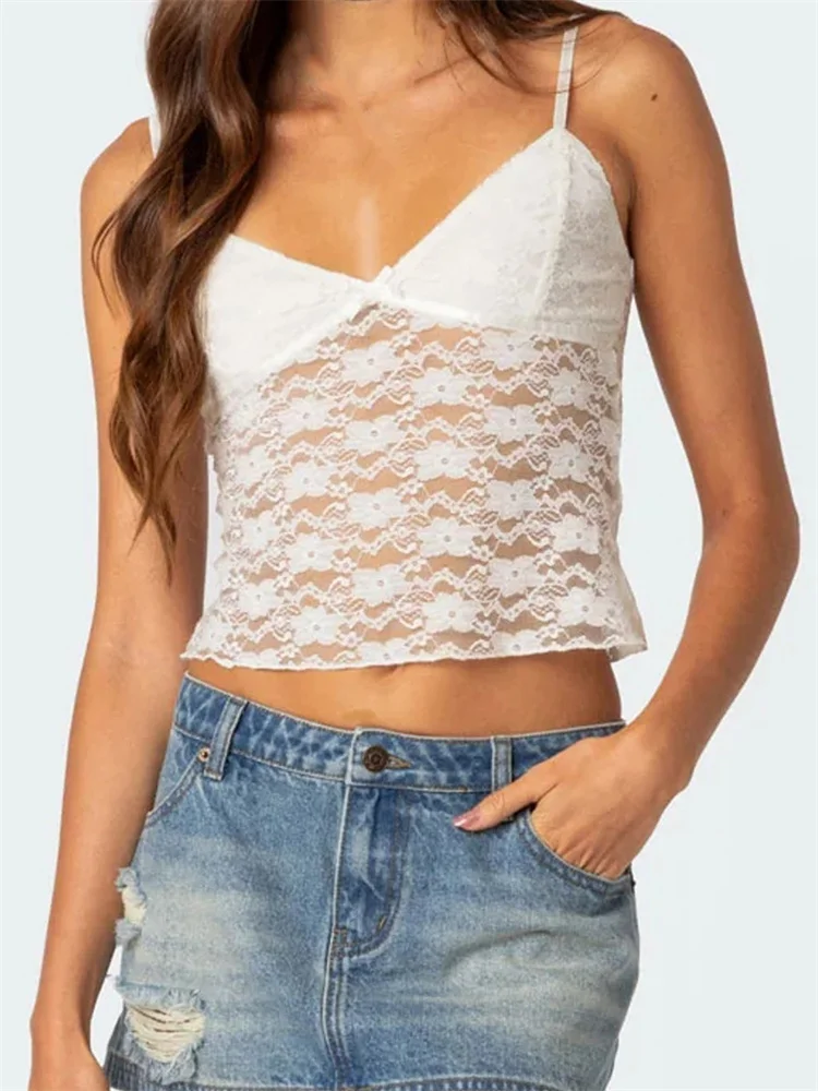 FashionSierra - 2025 Floral Lace Camis Summer Backless Spaghetti Strap Tank Sleeveless Mini Vest for Streetwear Clubwear Crop Tops - Image 10
