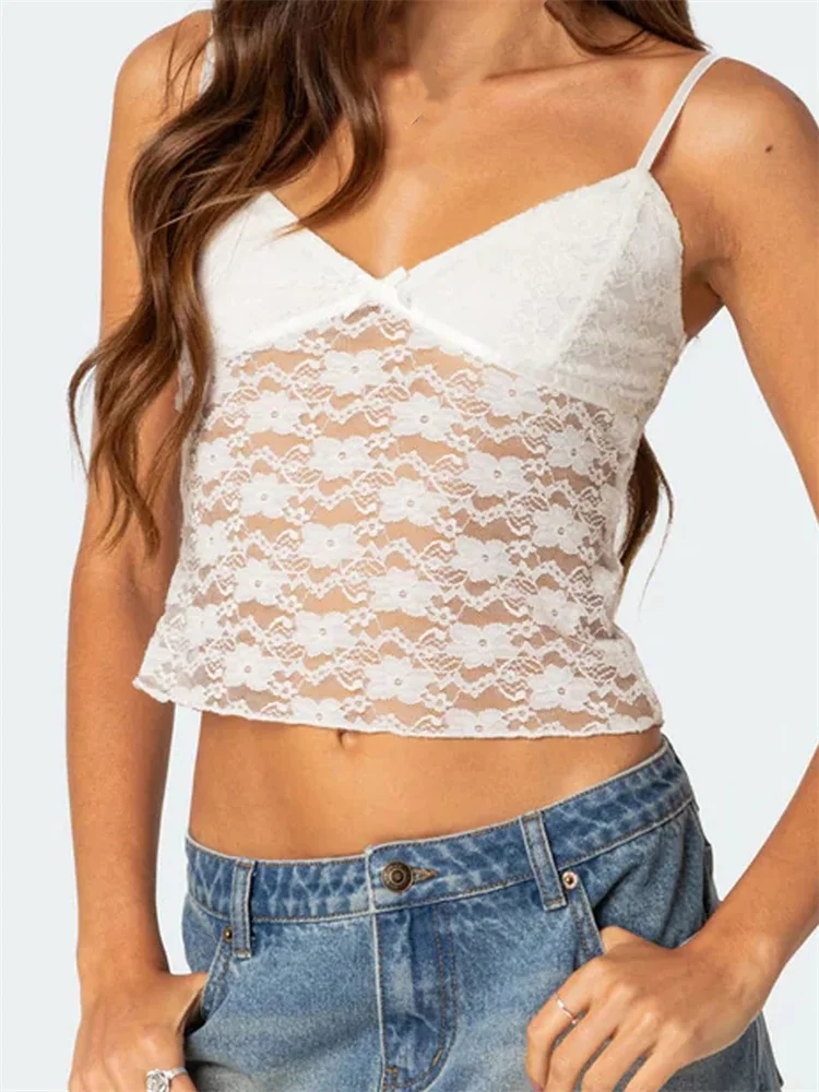 FashionSierra - 2025 Floral Lace Camis Summer Backless Spaghetti Strap Tank Sleeveless Mini Vest for Streetwear Clubwear Crop Tops - Image 11