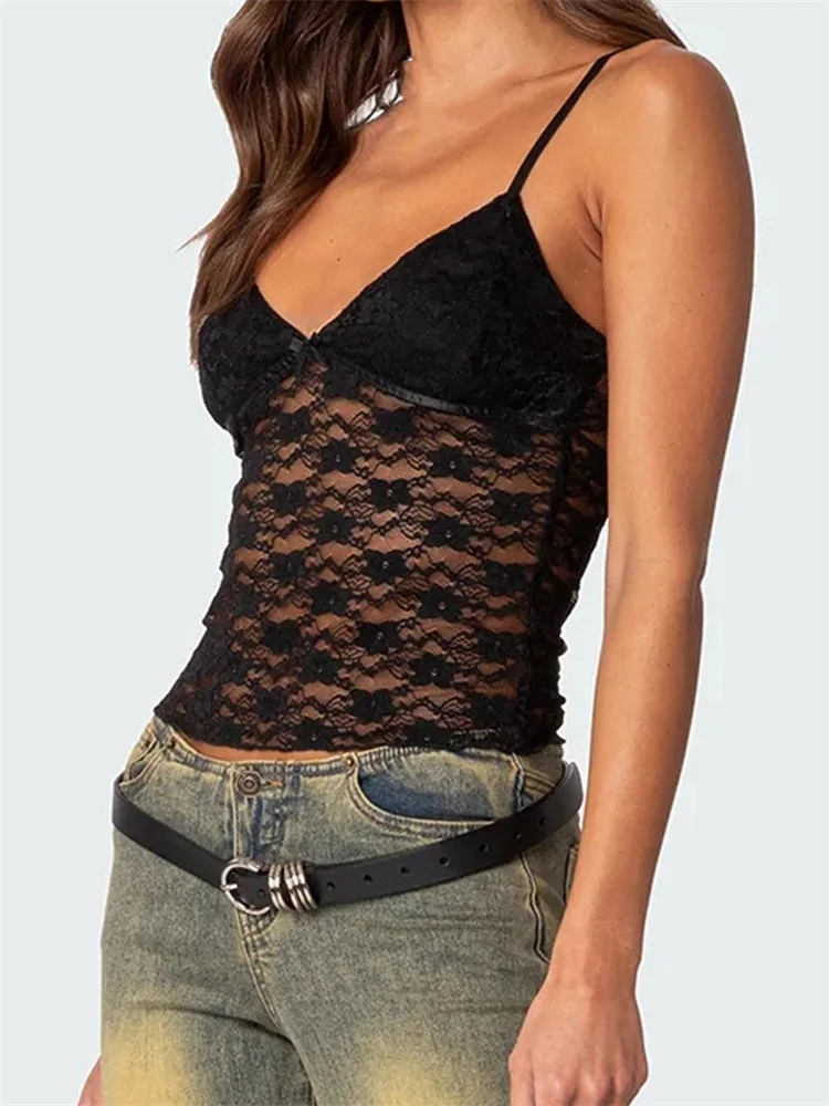 FashionSierra - 2025 Floral Lace Camis Summer Backless Spaghetti Strap Tank Sleeveless Mini Vest for Streetwear Clubwear Crop Tops - Image 3