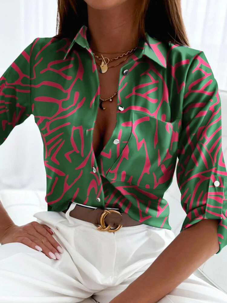 FashionSierra - Floral Printing Single Button New Shirt - Image 5
