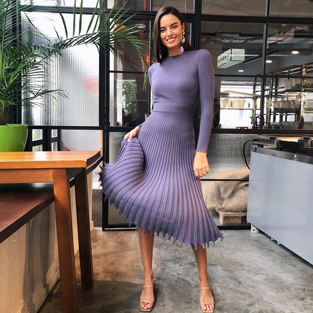 FashionSierra - Women Knitted Long Dress Autumn Winter Slim Sleeve Ladies Dresses - Image 20