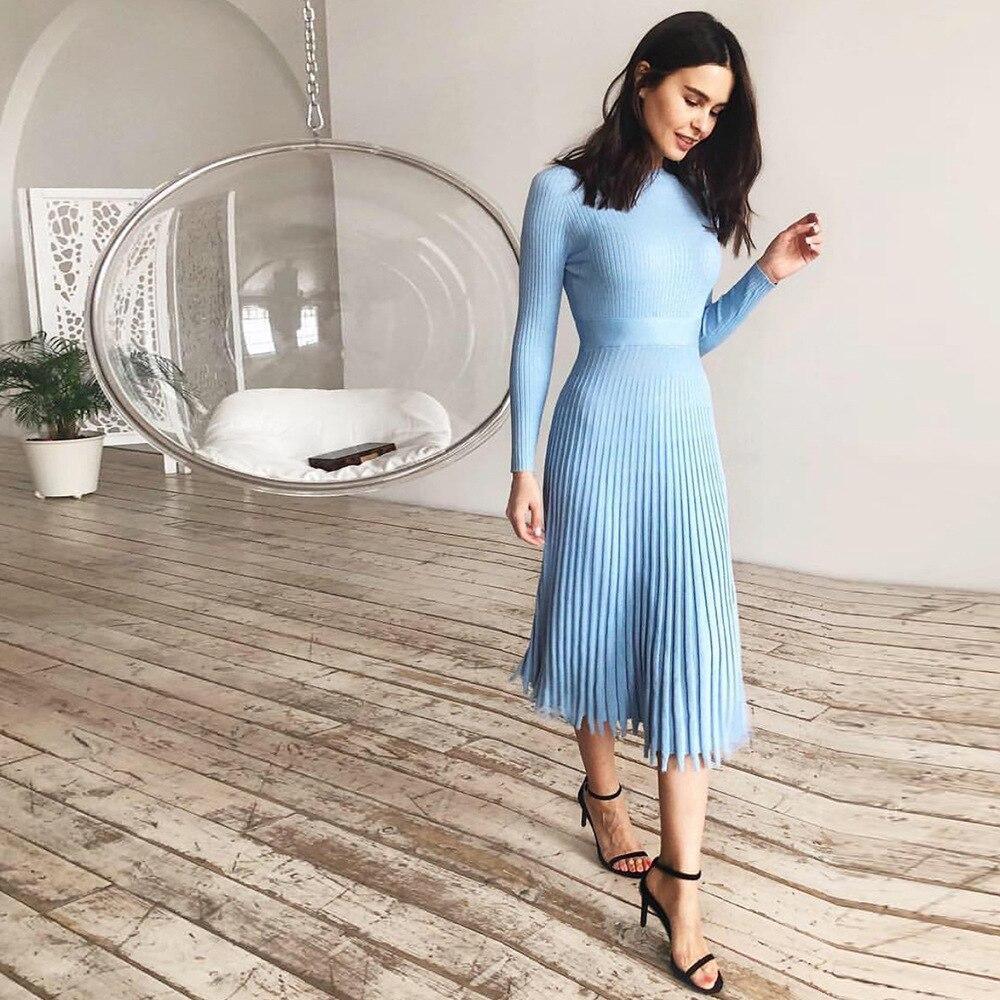 FashionSierra - Women Knitted Long Dress Autumn Winter Slim Sleeve Ladies Dresses - Image 8