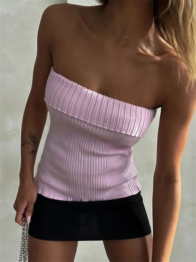 FashionSierra - 2025 Knitted Ribbed Solid Summer Casual Sleeveless Backless Off Shoulder Vests Club Streetwear Crop Tops - Image 6