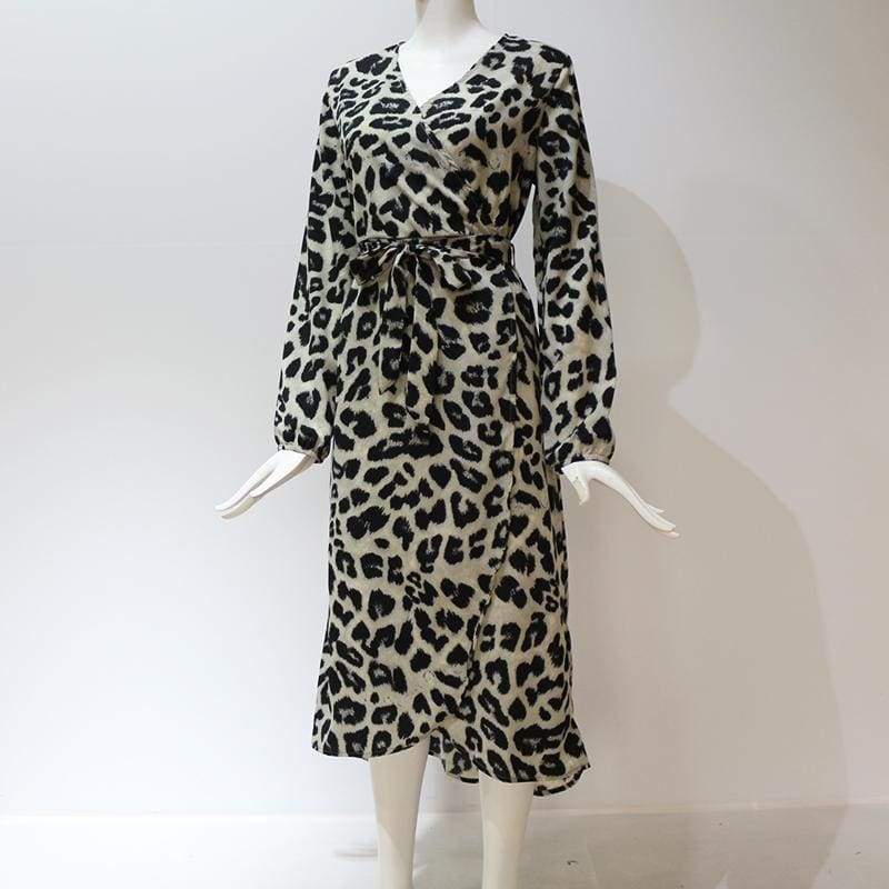 FashionSierra - Leopard Dress Women Loose Long Sleeve Deep V-neck A-line Dress - Image 17