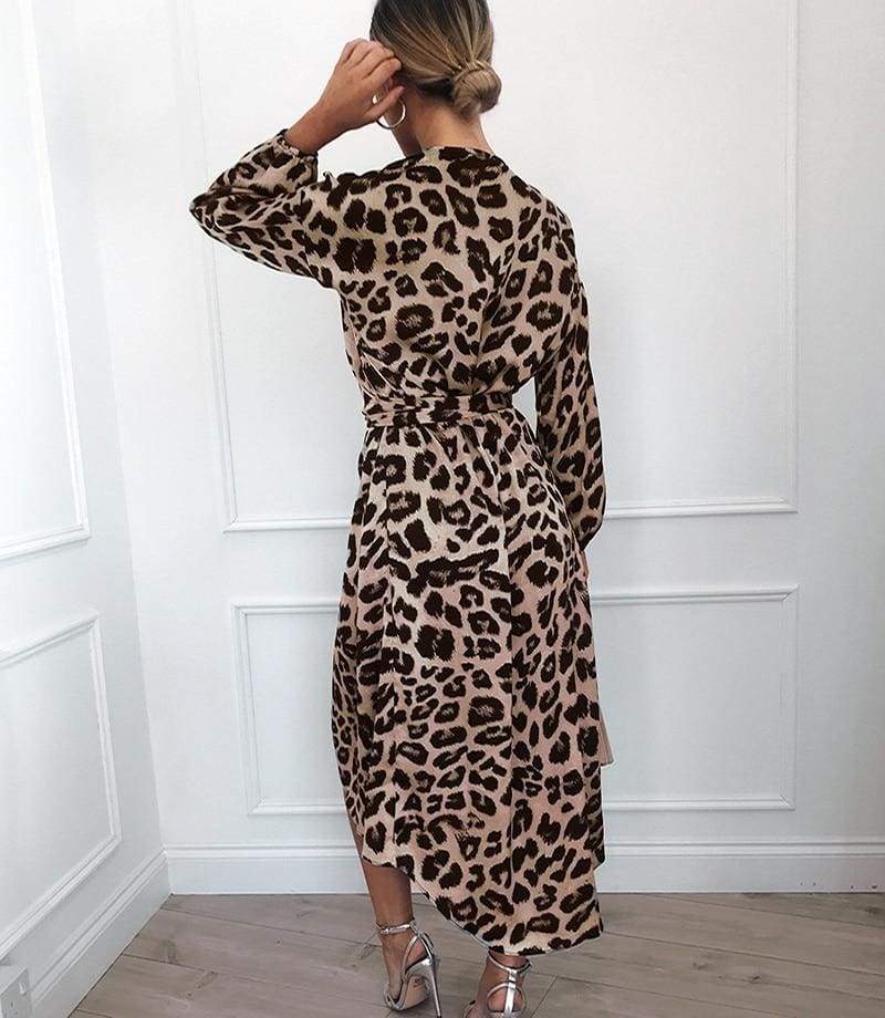 FashionSierra - Leopard Dress Women Loose Long Sleeve Deep V-neck A-line Dress - Image 20