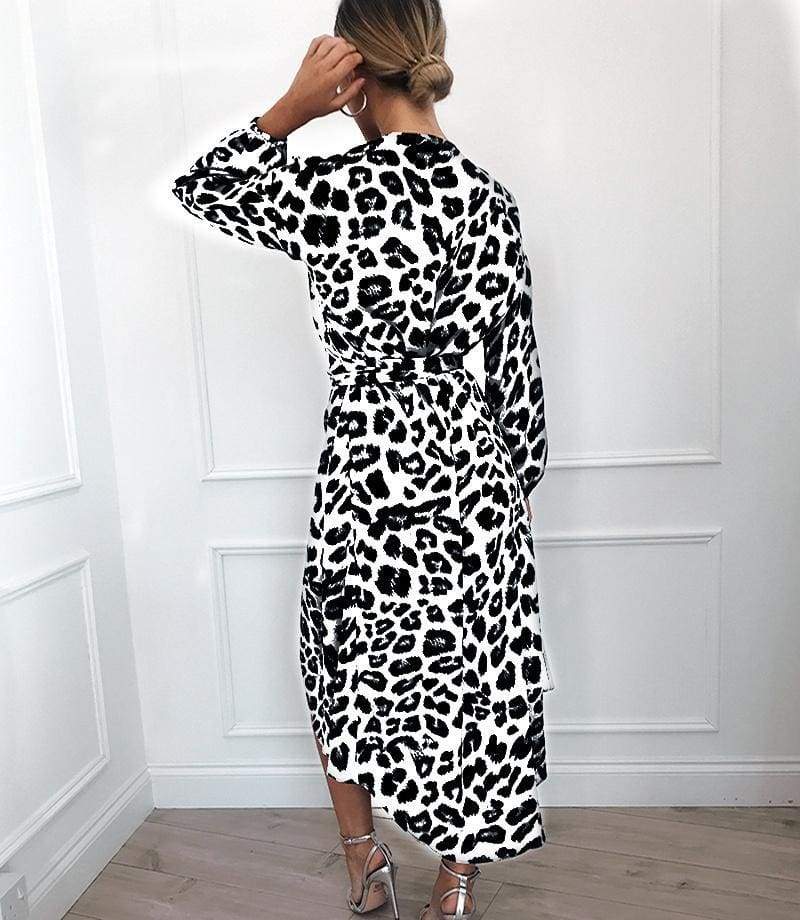 FashionSierra - Leopard Dress Women Loose Long Sleeve Deep V-neck A-line Dress - Image 23