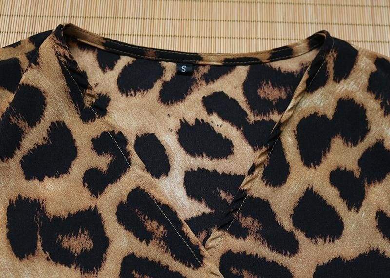 FashionSierra - Leopard Dress Women Loose Long Sleeve Deep V-neck A-line Dress - Image 29
