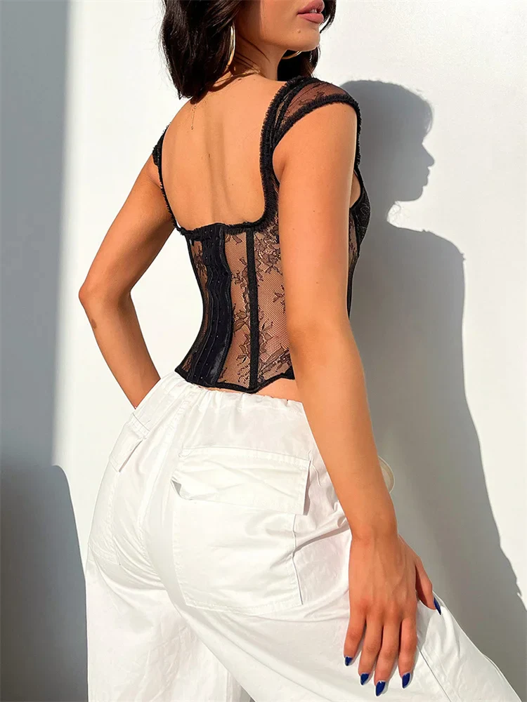FashionSierra - 2025 Mesh Sheer Bustiers Summer Sleeveless Strap V Neck Vest Women Basic Tank for Party Streetwear Crop Tops - Image 6