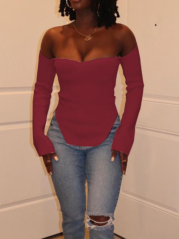 FashionSierra - Momycharm Solid Off Shoulder Irregular Elegant Tops - Image 3