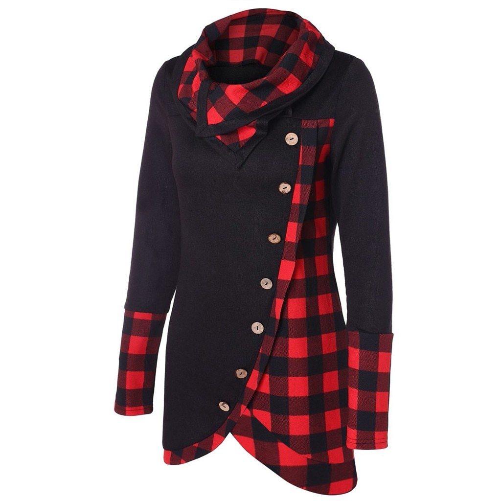 FashionSierra - Plaid Colorblock Button Asymmetric Layered Dress - Image 10