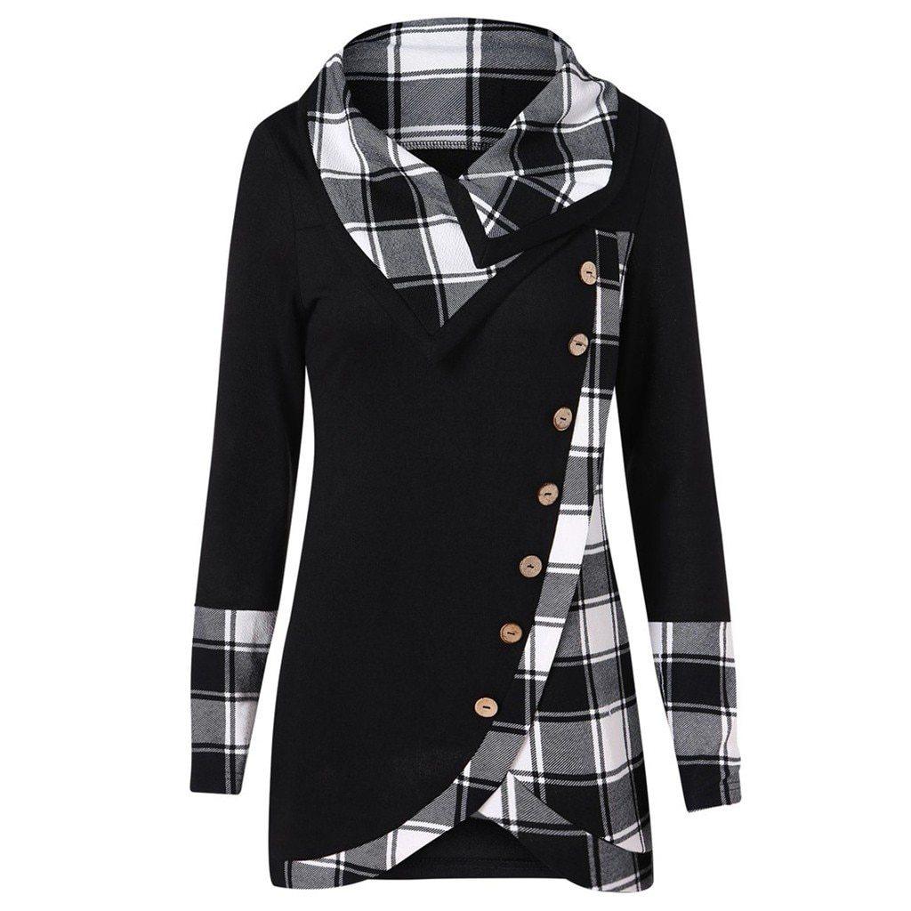 FashionSierra - Plaid Colorblock Button Asymmetric Layered Dress - Image 12