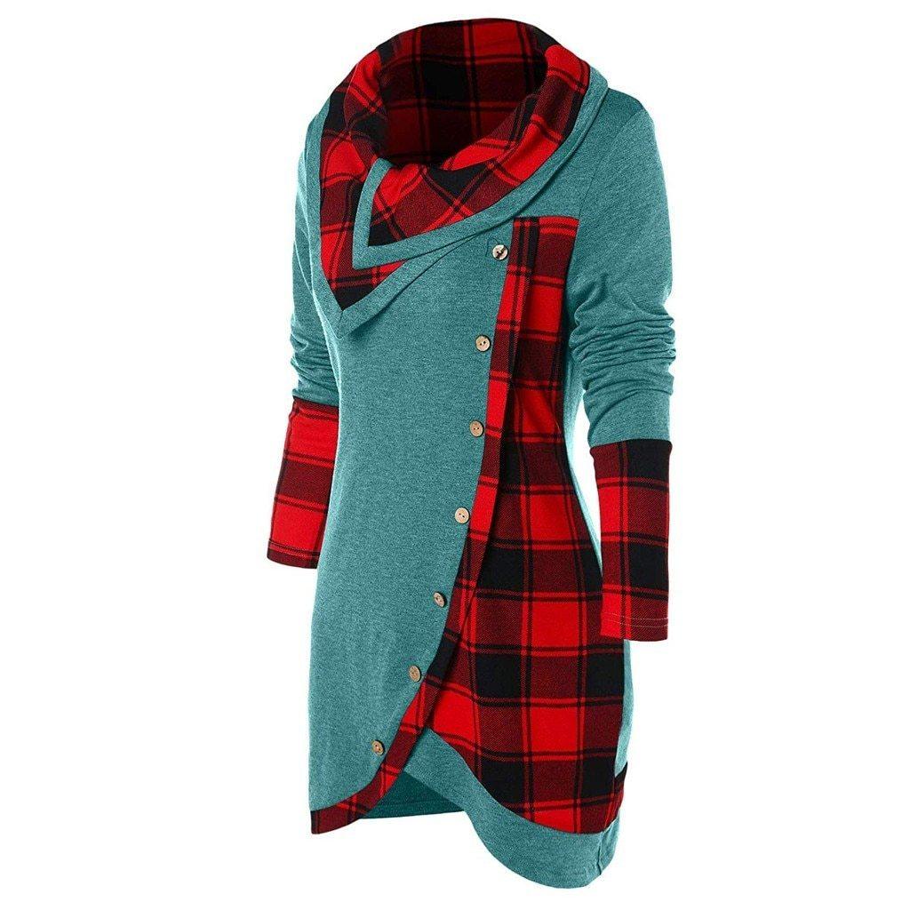 FashionSierra - Plaid Colorblock Button Asymmetric Layered Dress - Image 15