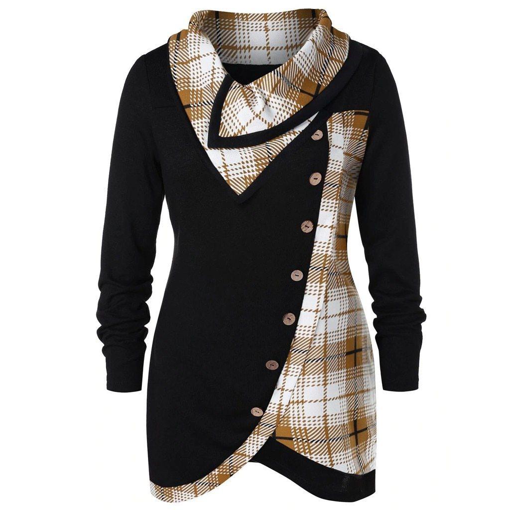 FashionSierra - Plaid Colorblock Button Asymmetric Layered Dress - Image 21