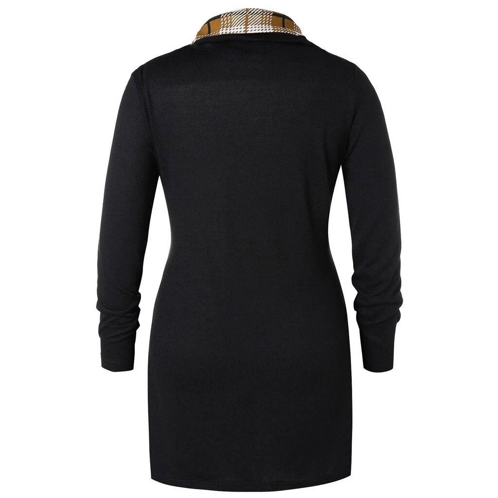 FashionSierra - Plaid Colorblock Button Asymmetric Layered Dress - Image 23