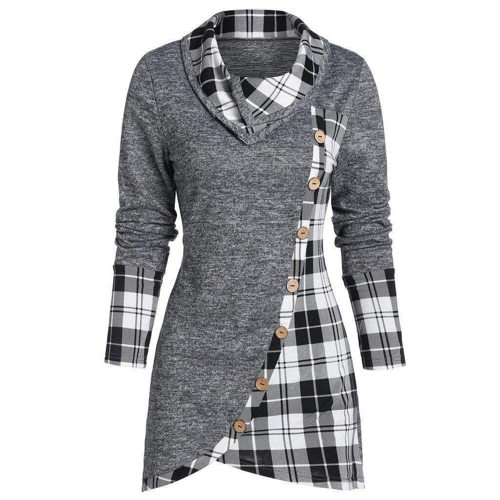 FashionSierra - Plaid Colorblock Button Asymmetric Layered Dress - Image 5