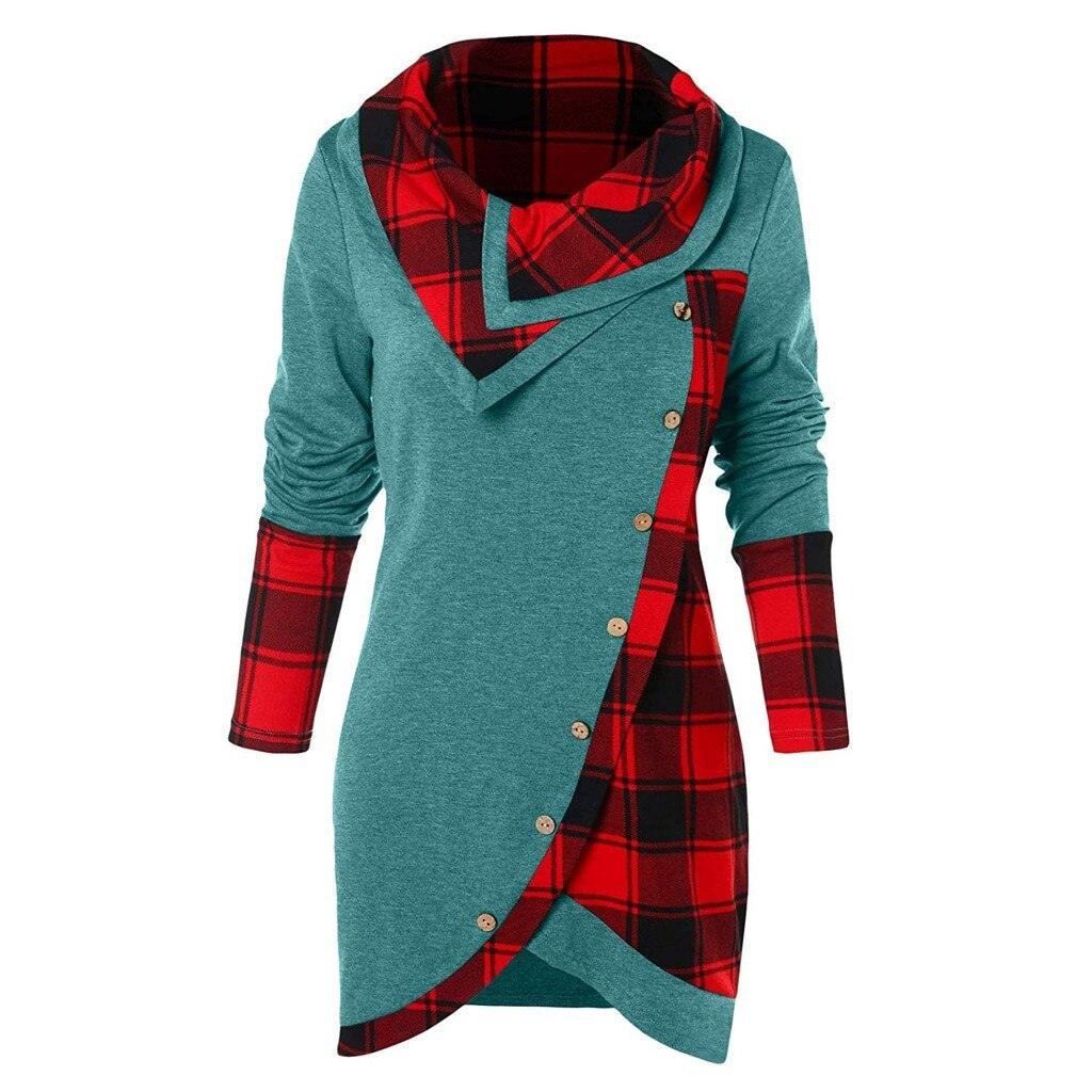 FashionSierra - Plaid Colorblock Button Asymmetric Layered Dress - Image 6